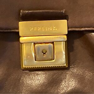 Perlina Vintage Dark Brown Leather Bag with Gold Lock Small Crossbody Bag